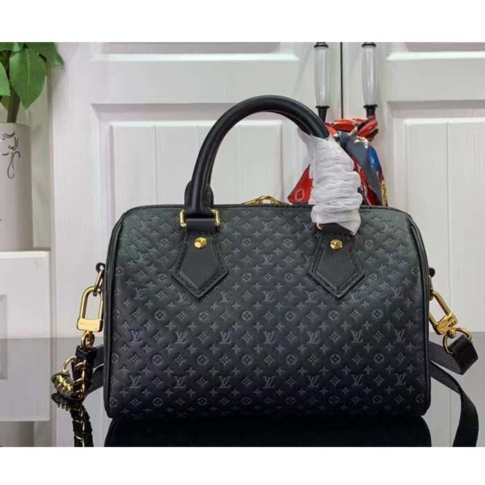 Louis Vuitton Women LV Speedy Bandouliere 20 Handbag Black Calfskin Double Zip