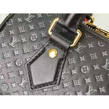 Louis Vuitton Women LV Speedy Bandouliere 20 Handbag Black Calfskin Double Zip