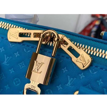 Louis Vuitton Women LV Speedy Bandouliere 20 Handbag Blue Calfskin Double Zip