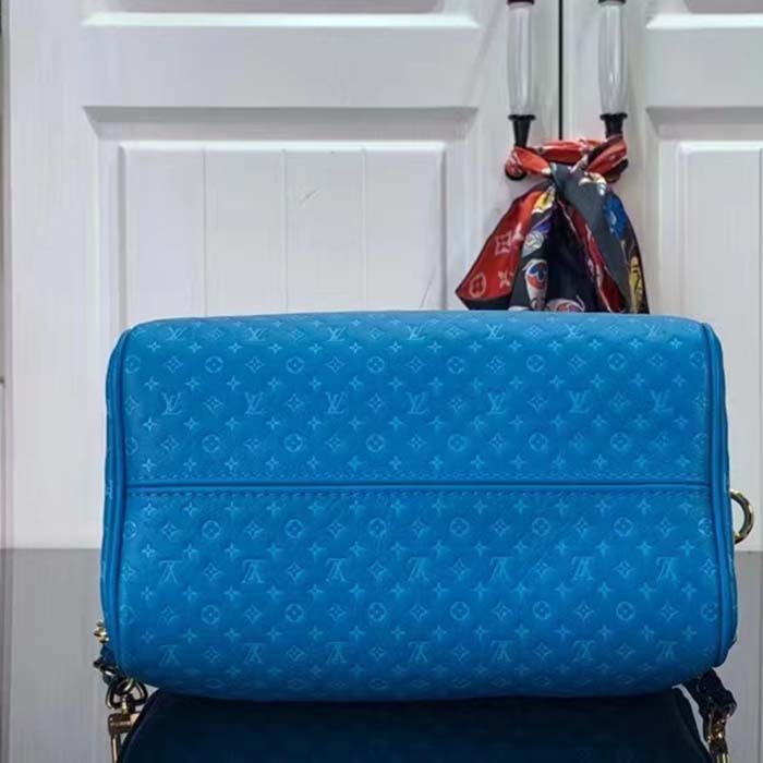 Louis Vuitton Women LV Speedy Bandouliere 20 Handbag Blue Calfskin Double Zip