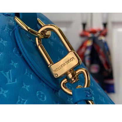 Louis Vuitton Women LV Speedy Bandouliere 20 Handbag Blue Calfskin Double Zip