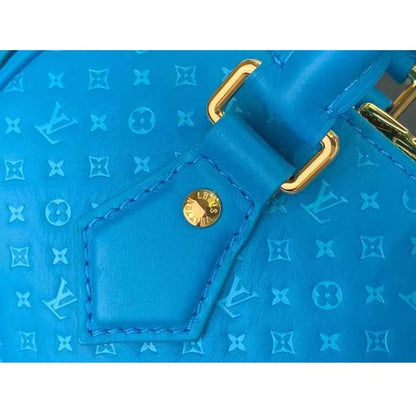 Louis Vuitton Women LV Speedy Bandouliere 20 Handbag Blue Calfskin Double Zip