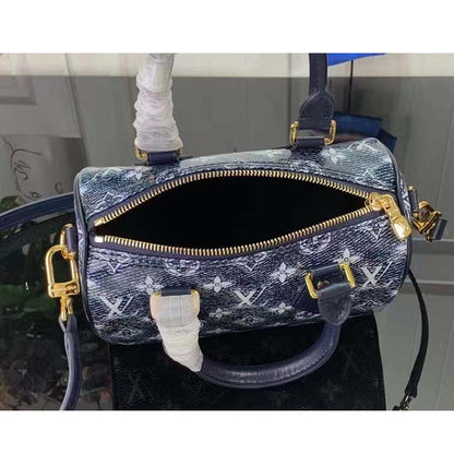 Louis Vuitton Women LV Speedy Bandouliere 20 Handbag Blue Monoglam Coated Canvas