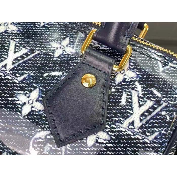 Louis Vuitton Women LV Speedy Bandouliere 20 Handbag Blue Monoglam Coated Canvas