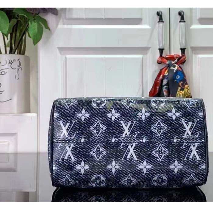 Louis Vuitton Women LV Speedy Bandouliere 20 Handbag Blue Monoglam Coated Canvas