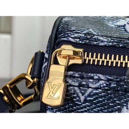 Louis Vuitton Women LV Speedy Bandouliere 20 Handbag Blue Monoglam Coated Canvas