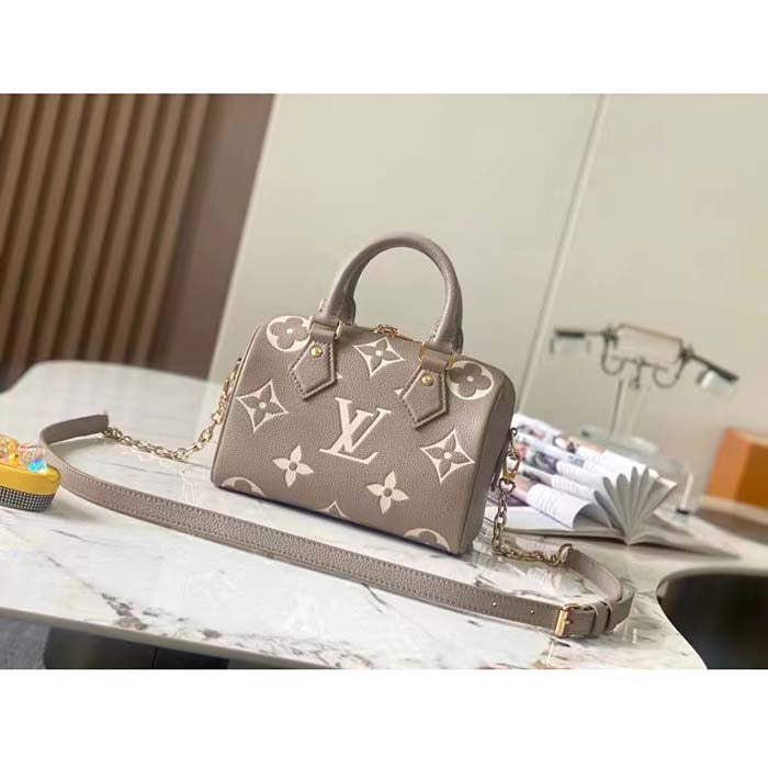 Louis Vuitton Women LV Speedy Bandouliere 20 Handbag Gray Beige Monogram Empreinte Embossed Cowhide