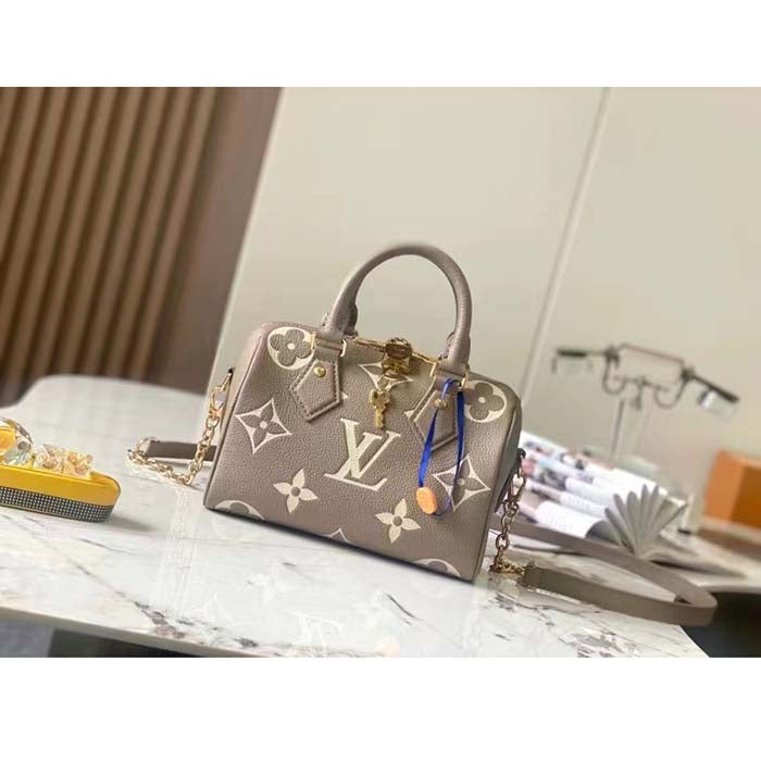 Louis Vuitton Women LV Speedy Bandouliere 20 Handbag Gray Beige Monogram Empreinte Embossed Cowhide