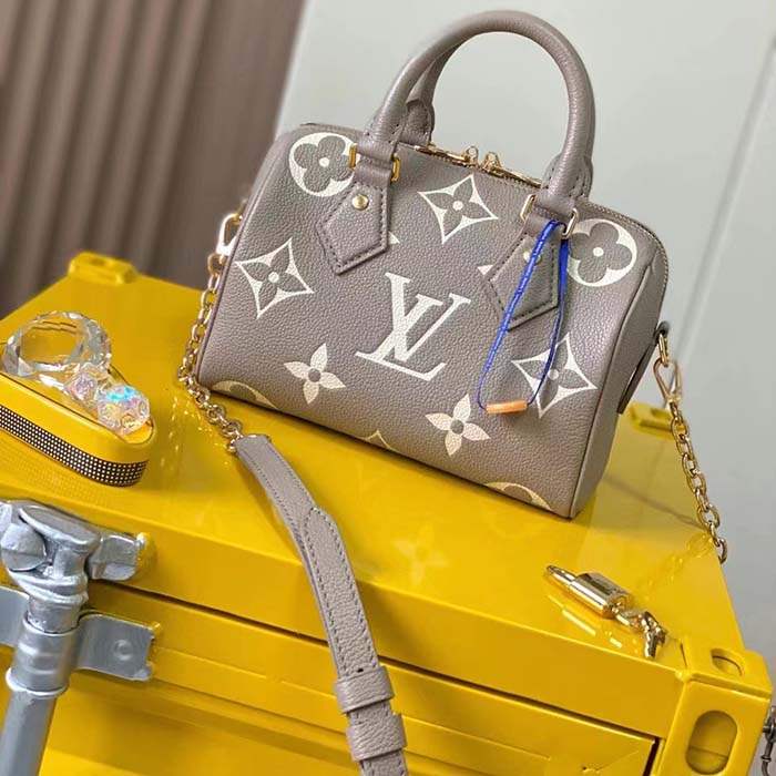 Louis Vuitton Women LV Speedy Bandouliere 20 Handbag Gray Beige Monogram Empreinte Embossed Cowhide