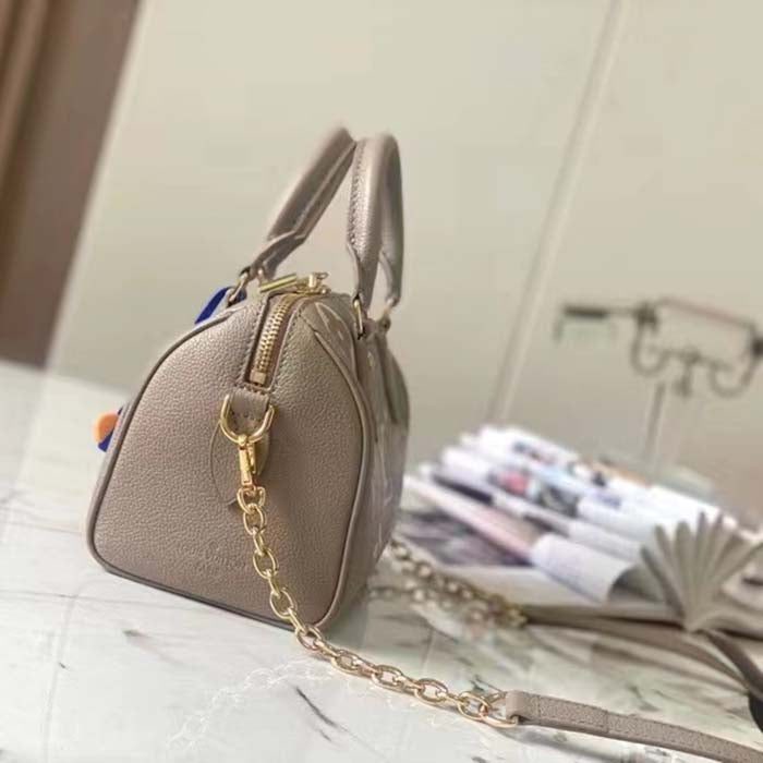 Louis Vuitton Women LV Speedy Bandouliere 20 Handbag Gray Beige Monogram Empreinte Embossed Cowhide