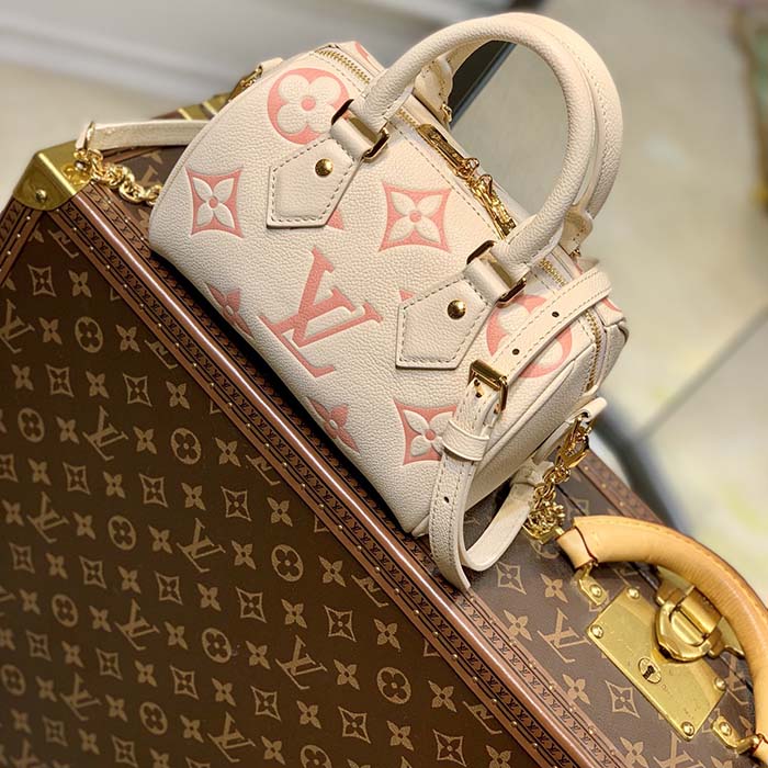 Louis Vuitton Women LV Speedy Bandouliere 20 Handbag Pink Monogram Empreinte Embossed Cowhide