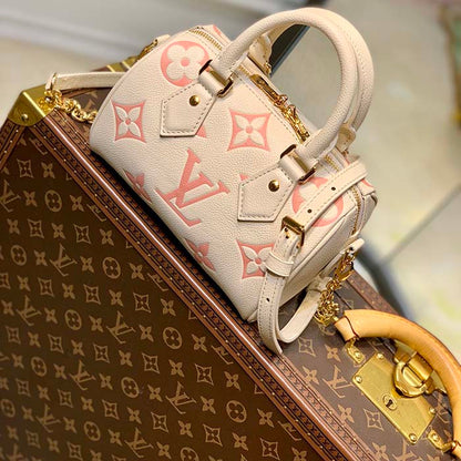 Louis Vuitton Women LV Speedy Bandouliere 20 Handbag Pink Monogram Empreinte Embossed Cowhide