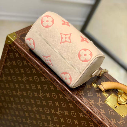 Louis Vuitton Women LV Speedy Bandouliere 20 Handbag Pink Monogram Empreinte Embossed Cowhide