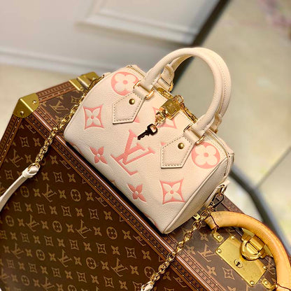 Louis Vuitton Women LV Speedy Bandouliere 20 Handbag Pink Monogram Empreinte Embossed Cowhide