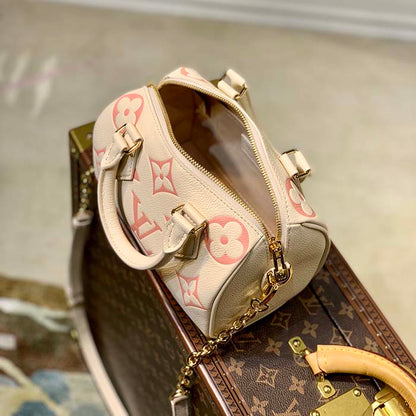 Louis Vuitton Women LV Speedy Bandouliere 20 Handbag Pink Monogram Empreinte Embossed Cowhide