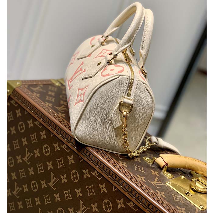 Louis Vuitton Women LV Speedy Bandouliere 20 Handbag Pink Monogram Empreinte Embossed Cowhide