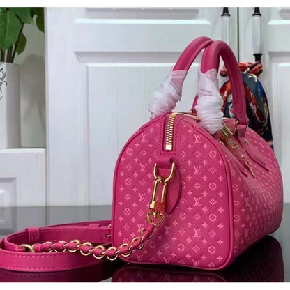 Louis Vuitton Women LV Speedy Bandouliere 20 Handbag Rose Calfskin Double Zip