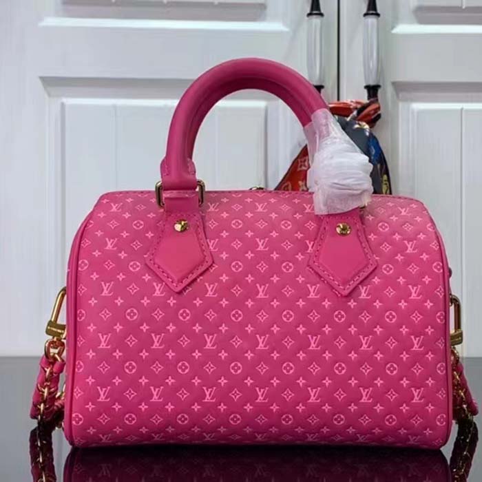 Louis Vuitton Women LV Speedy Bandouliere 20 Handbag Rose Calfskin Double Zip