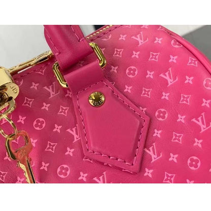 Louis Vuitton Women LV Speedy Bandouliere 20 Handbag Rose Calfskin Double Zip