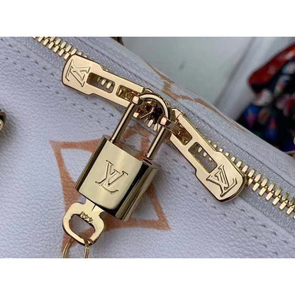 Louis Vuitton Women LV Speedy Bandoulière 25 Beige Monogram Coated Canvas Double Zip Padlock