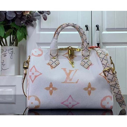 Louis Vuitton Women LV Speedy Bandoulière 25 Beige Monogram Coated Canvas Double Zip Padlock