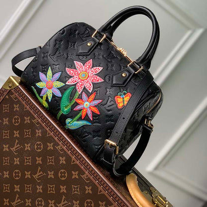 Louis Vuitton Women LVxYK Speedy Bandoulière 25 Black Embossed Grained Monogram Cowhide Leather