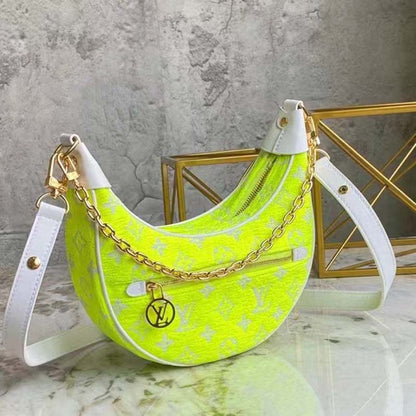 Louis Vuitton Women Loop Half-Moon Baguette Bag Yellow Monogram Jacquard Velvet