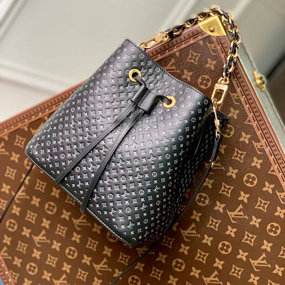 Louis Vuitton Women NeoNoé BB Bucket Bag Black Calfskin Monogram Flowers