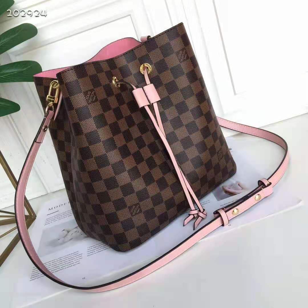 Louis Vuitton Women NéoNoé MM Bucket Bag Venus Pink Damier Ebène Coated Canvas