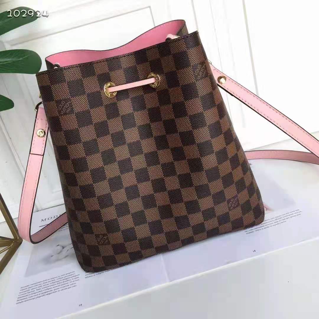 Louis Vuitton Women NéoNoé MM Bucket Bag Venus Pink Damier Ebène Coated Canvas