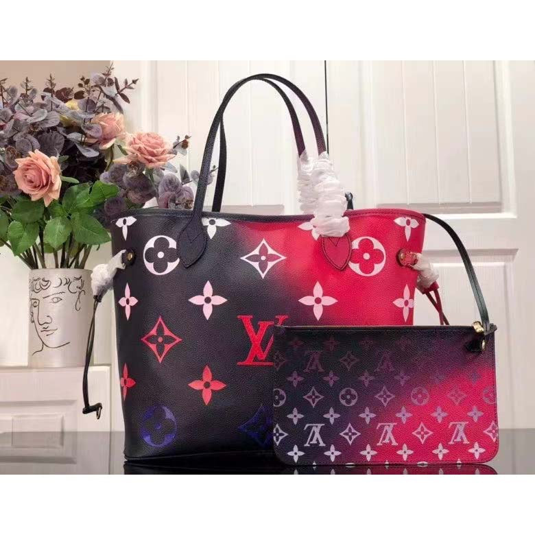 Louis Vuitton Women Neverfull MM Tote Midnight Fuchsia Monogram Coated Canvas