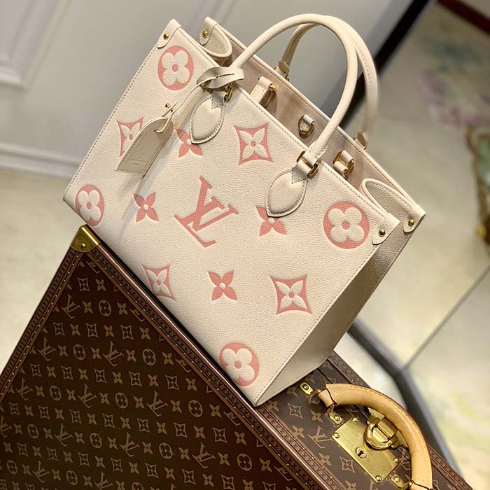 Louis Vuitton Women OnTheGo MM Tote Pink Embossed Supple Grained Cowhide Leather