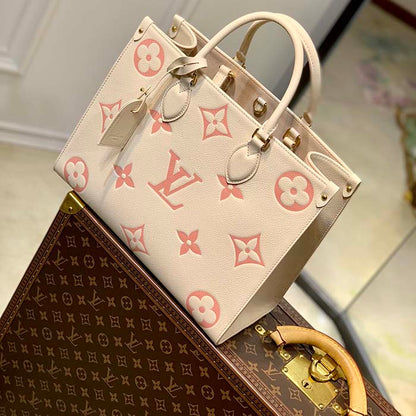 Louis Vuitton Women OnTheGo MM Tote Pink Embossed Supple Grained Cowhide Leather