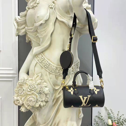 Louis Vuitton Women Papillon BB Black Beige Embossed Supple Grained Cowhide Leather