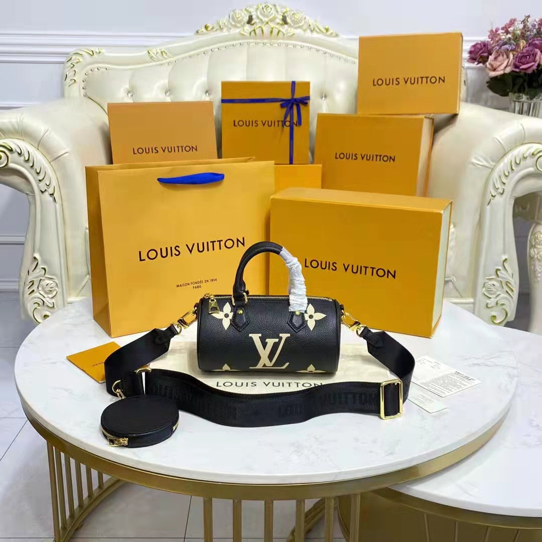 Louis Vuitton Women Papillon BB Black Beige Embossed Supple Grained Cowhide Leather