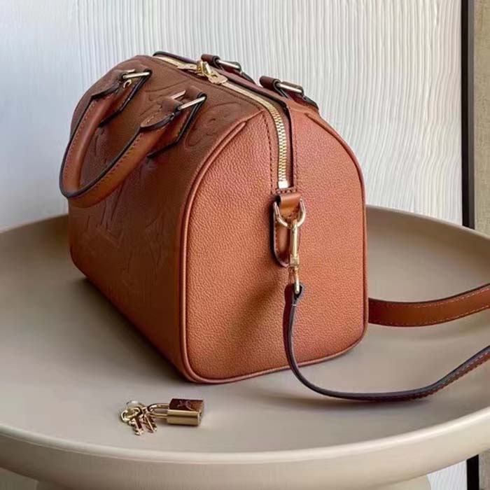Louis Vuitton Women Speedy Bandoulière 25 Handbag Cognac Brown Embossed Grained Cowhide Leather