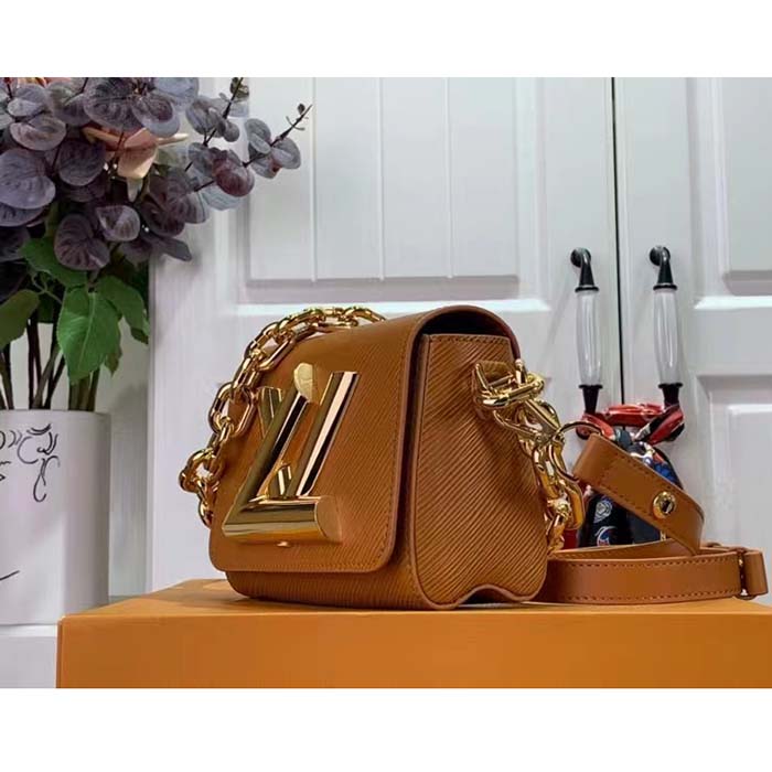 Louis Vuitton Women Twist Lock XL Gold Brown Epi Cowhide Leather Microfiber