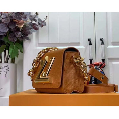 Louis Vuitton Women Twist Lock XL Gold Brown Epi Cowhide Leather Microfiber