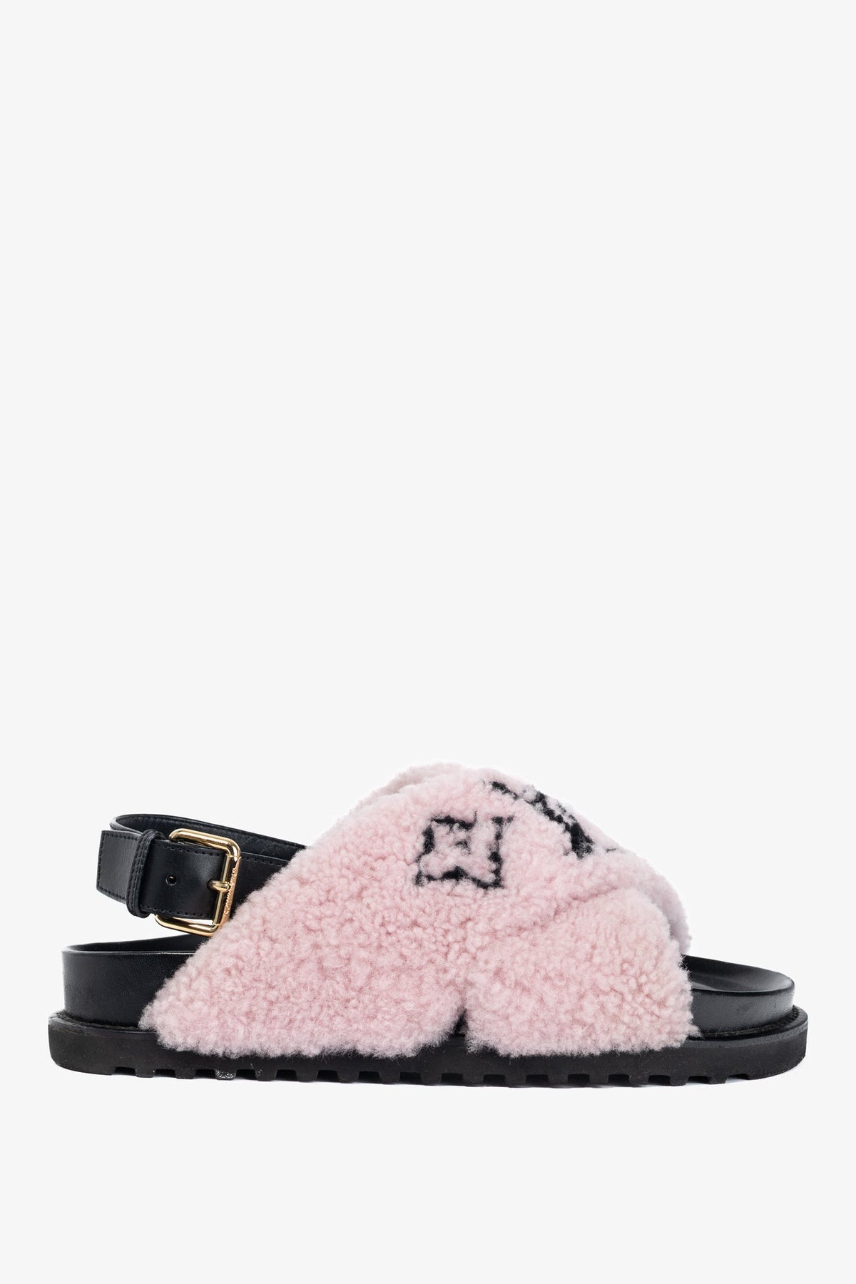 Louis Vuitton Paseo Pink Shearling Monogram Slingback Sandals