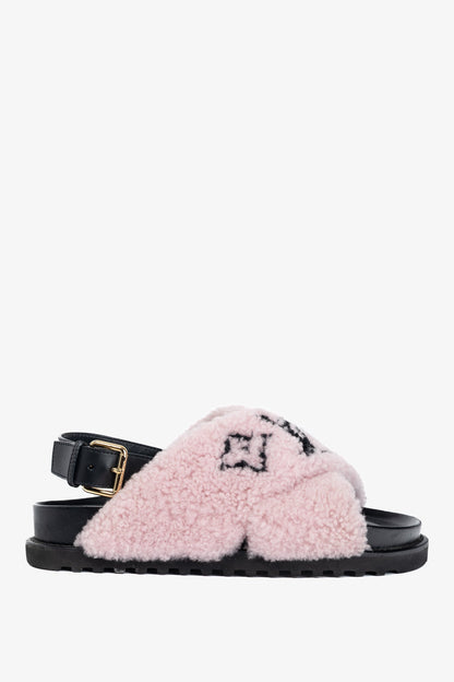 Louis Vuitton Paseo Pink Shearling Monogram Slingback Sandals