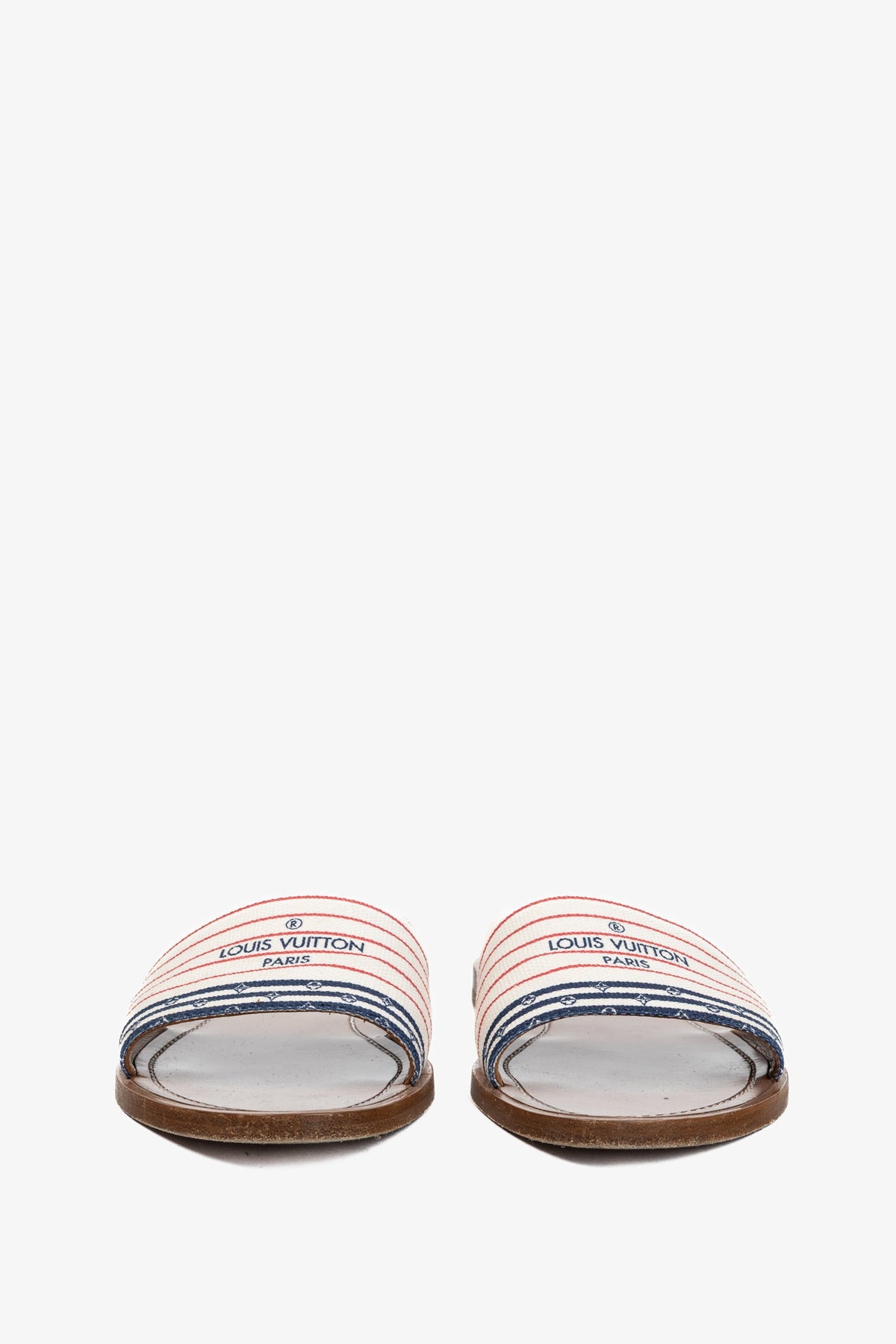 Louis Vuitton Escale Lock It Bleu Normal Striped Flat Mule Sandals