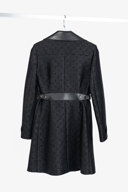 Louis Vuitton Black Monogram Wool Leather Insert A-Line Glitter Coat