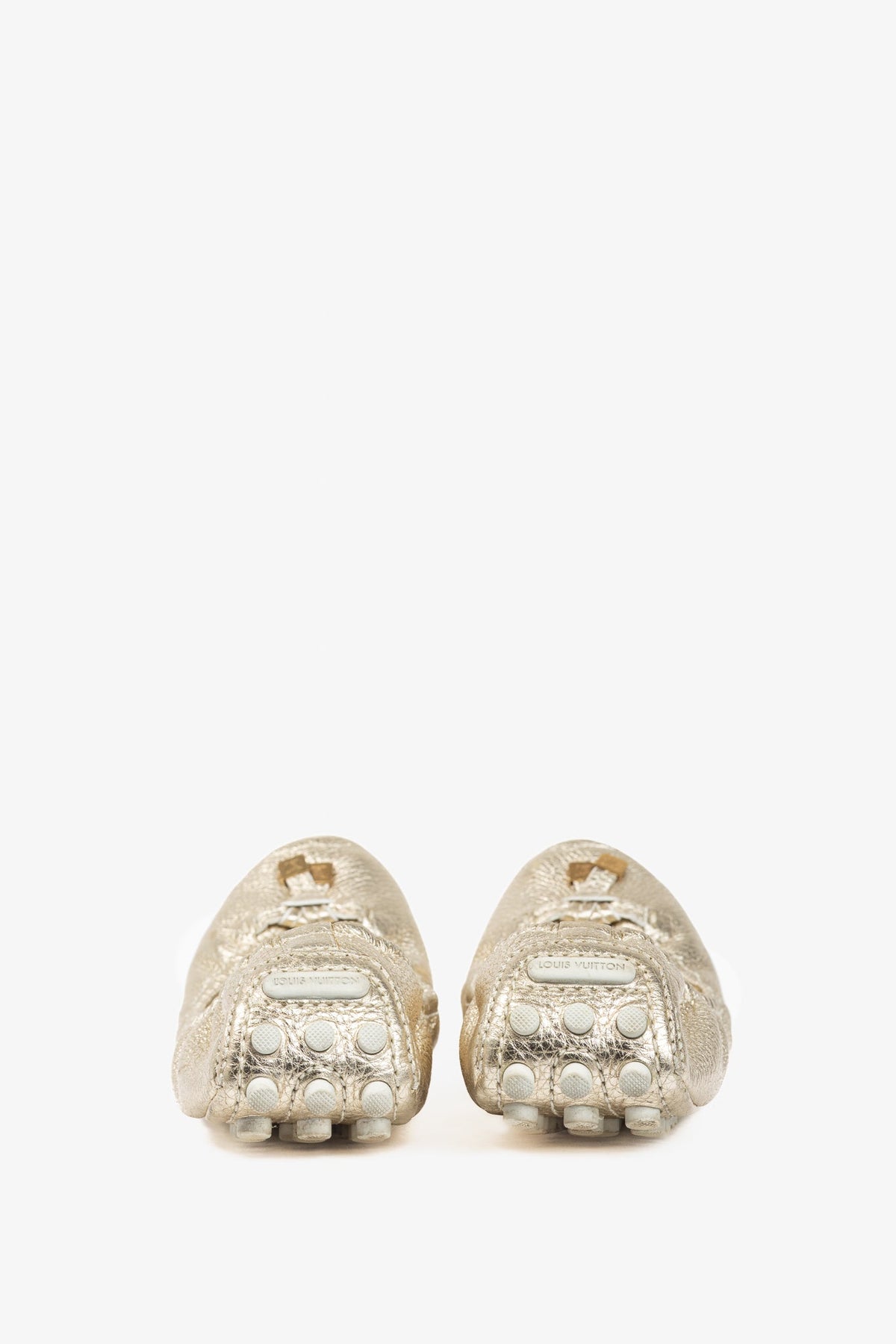 Louis Vuitton Lemon Metallic Gold Pebbled Leather Bow Scrunch Flats