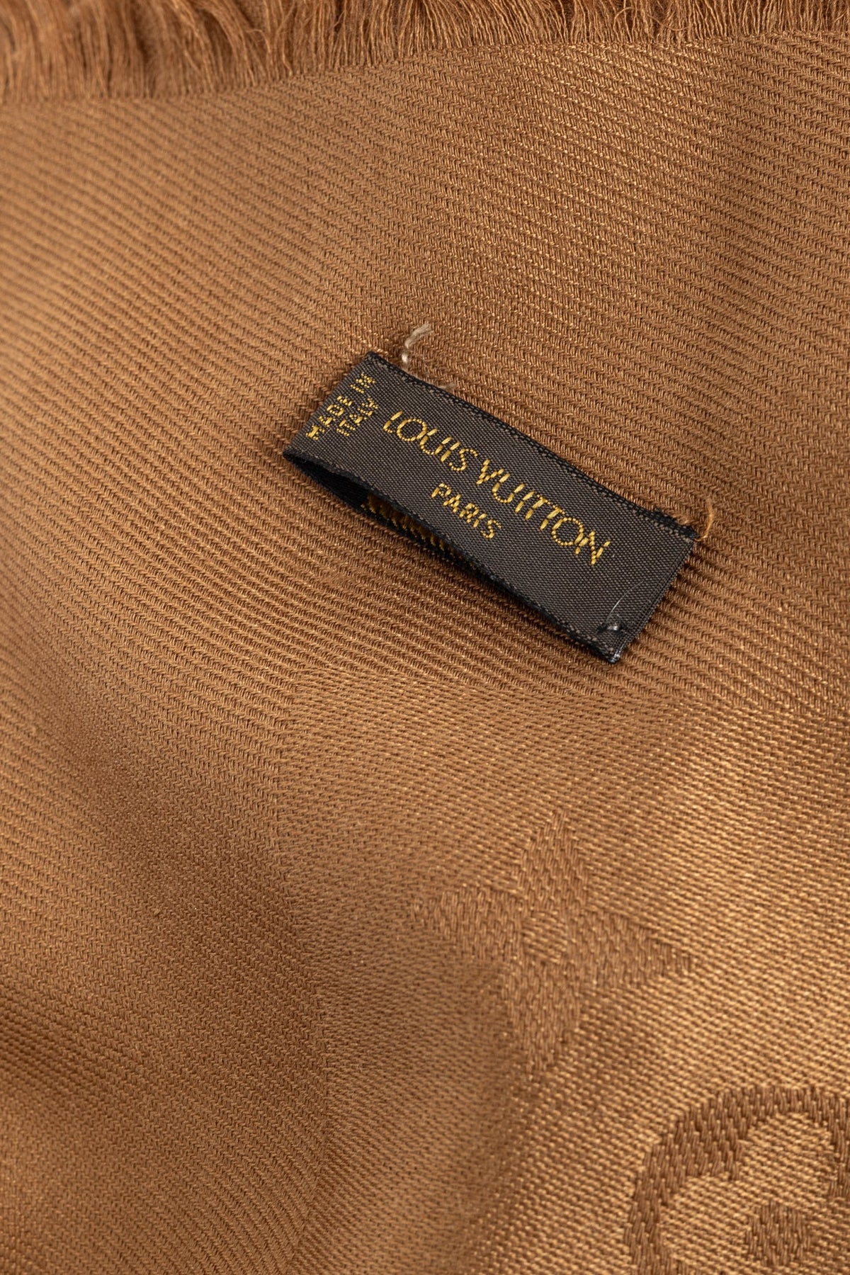 Louis Vuitton Camel Silk & Wool Monogram Fringe Shawl