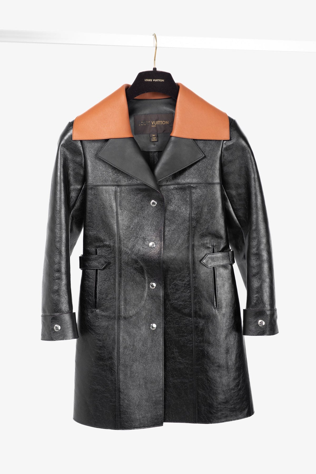 Louis Vuitton AW/14 Runway Black Calfskin Leather Snap Coat