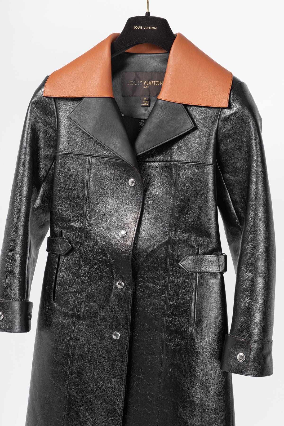 Louis Vuitton AW/14 Runway Black Calfskin Leather Snap Coat