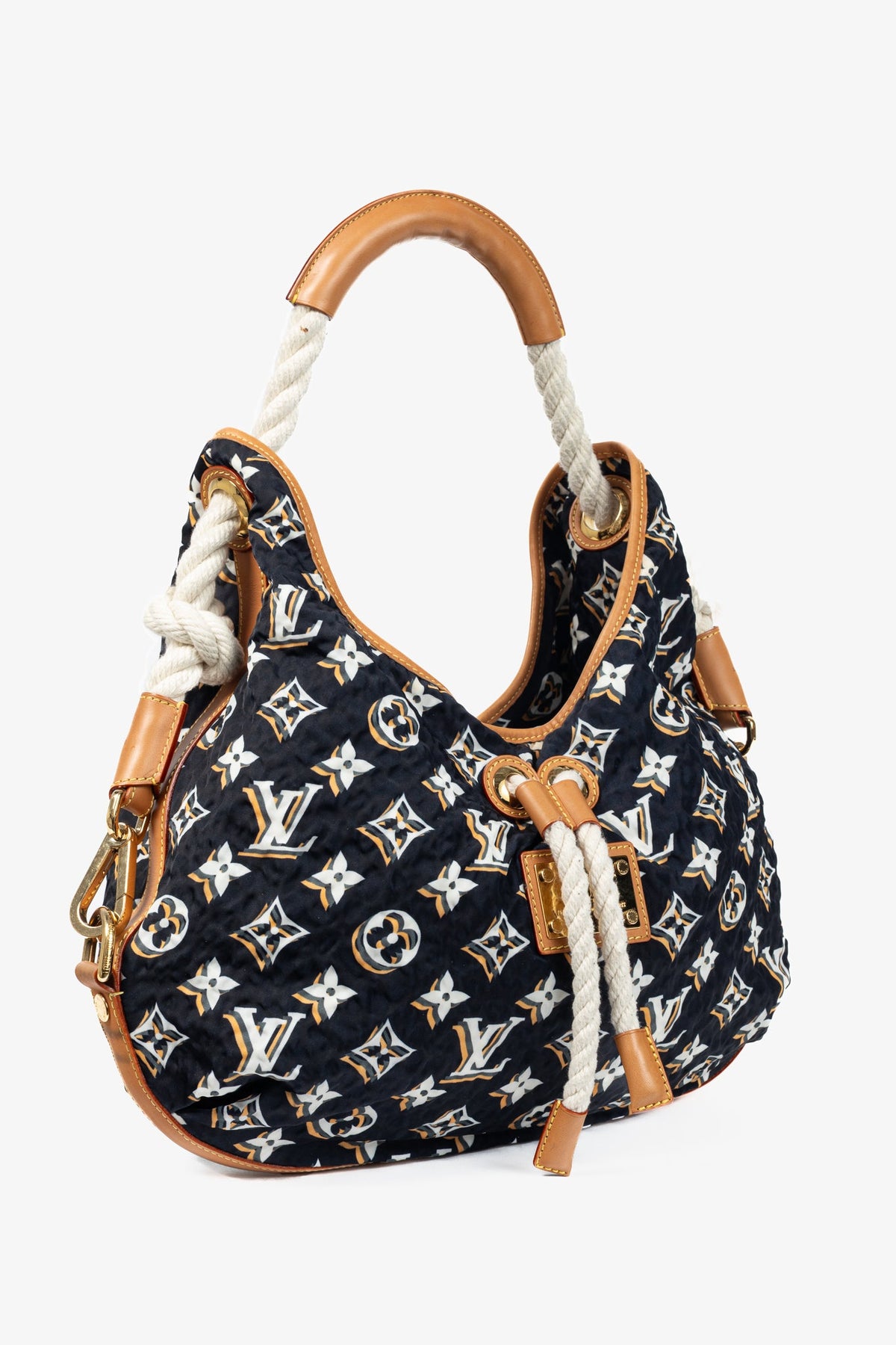 Louis Vuitton Cruise 2010 Bulles MM Navy Nylon Monogram Rope-Tassel Hobo Bag