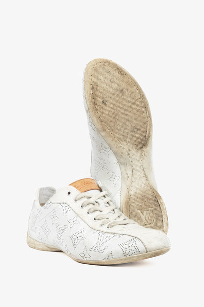Louis Vuitton White Mahina Perforated Monogram Leather Lace-Up Sneakers