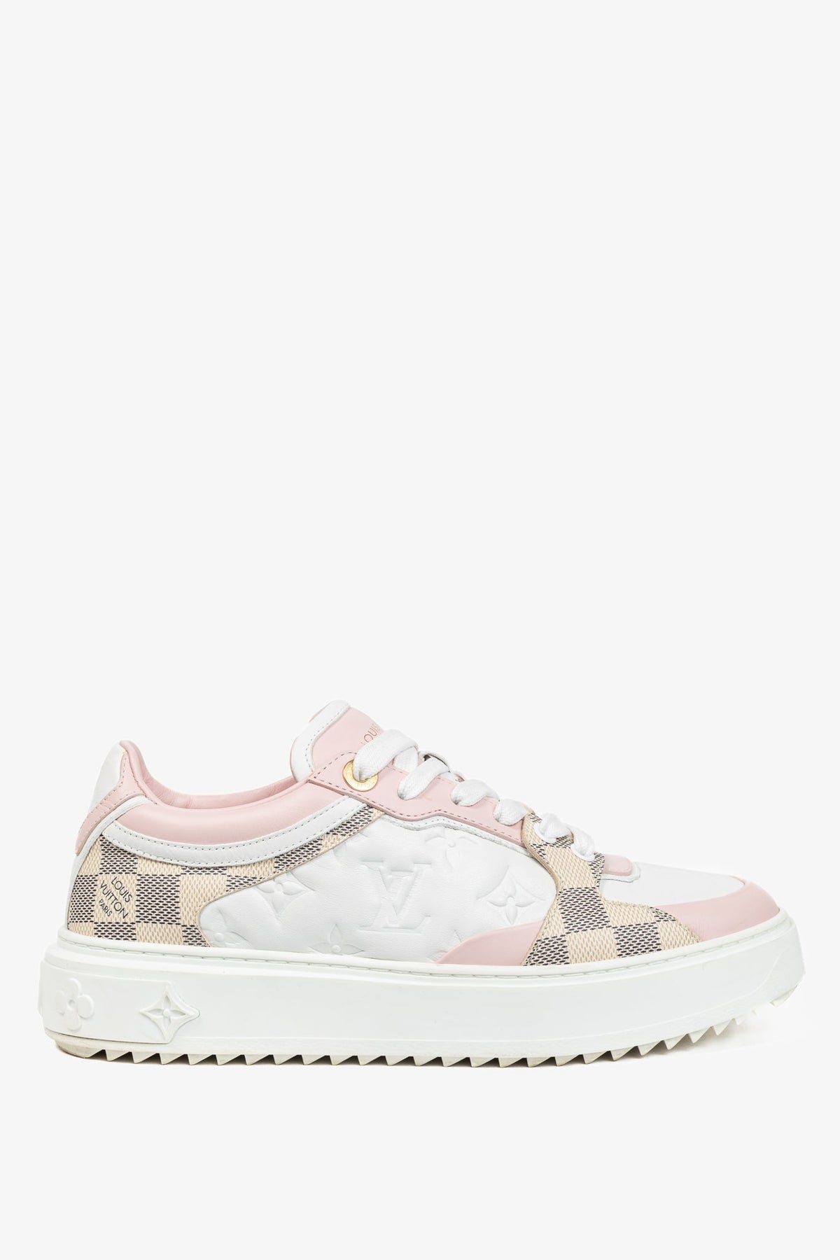 Louis Vuitton Time Out Rose Clair Pink Embossed-Calfskin & Damier Azur Sneakers