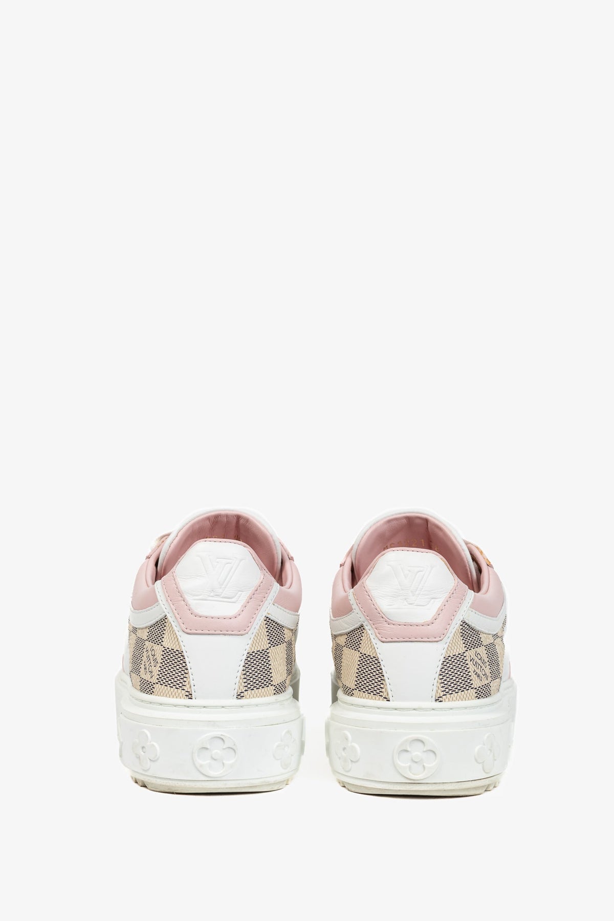 Louis Vuitton Time Out Rose Clair Pink Embossed-Calfskin & Damier Azur Sneakers